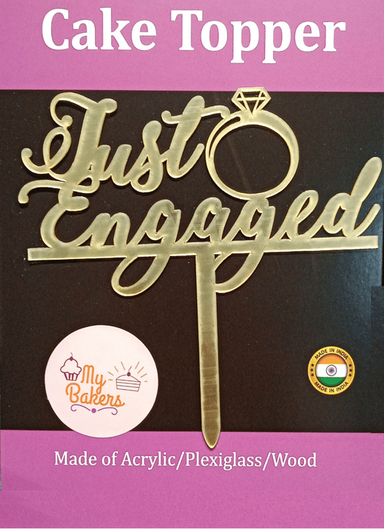 Just Engaged Gold Mirror Acrylic Topper 6 inch Pack of 1