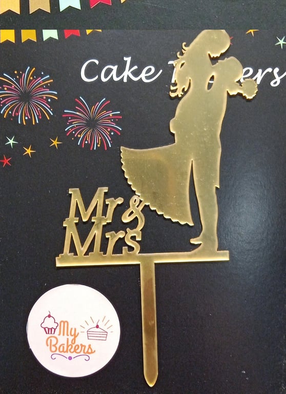 Mr And Mrs Couple Gold Mirror Acrylic Topper 5 inch Pack of 1
