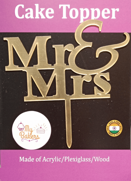 Mr And Mrs Gold Mirror Acrylic Topper 6 inch Pack of 1