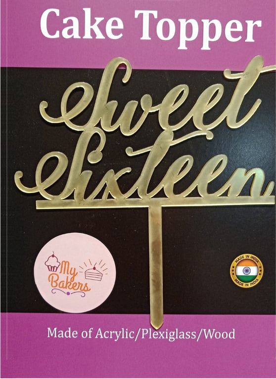 Sweet Sixteen Gold Mirror Acrylic Topper 6 inch Pack of 1