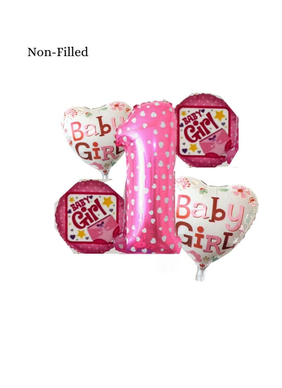 1st Baby Girl 5 Piece Set Foil Balloon Pink
