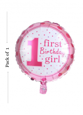1st Happy birthday girl round foil Pink dot balloon 18 inch pack of 1