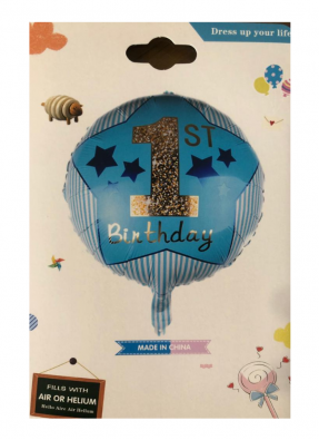 1st Happy birthday round foil Blue printed balloon 18 inch pack of 1