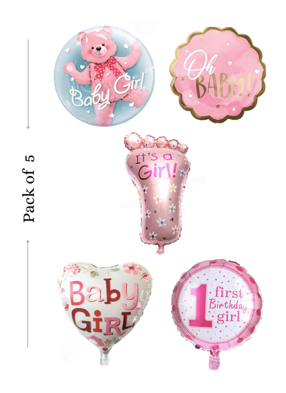 Baby girl foil balloon 5 pieces pack of 1