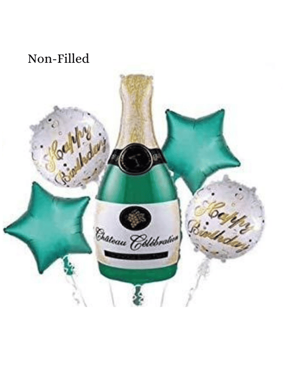 Champagne Bottle Happy Birthday 5 Piece Set Foil Balloon Green