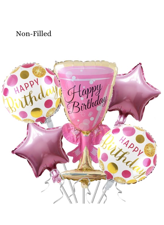 Happy Birthday Glass 5 Piece Set Foil Balloon Pink