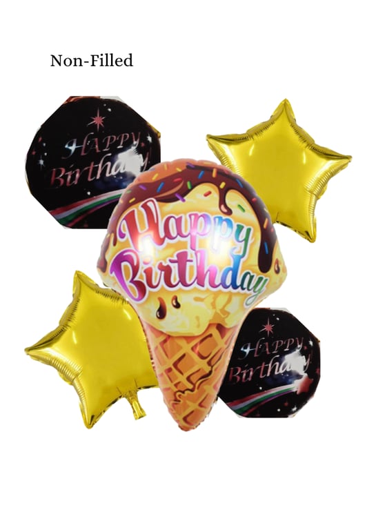 Happy Birthday Ice Cream Cone 5 Piece Set Foil Balloon Assorted