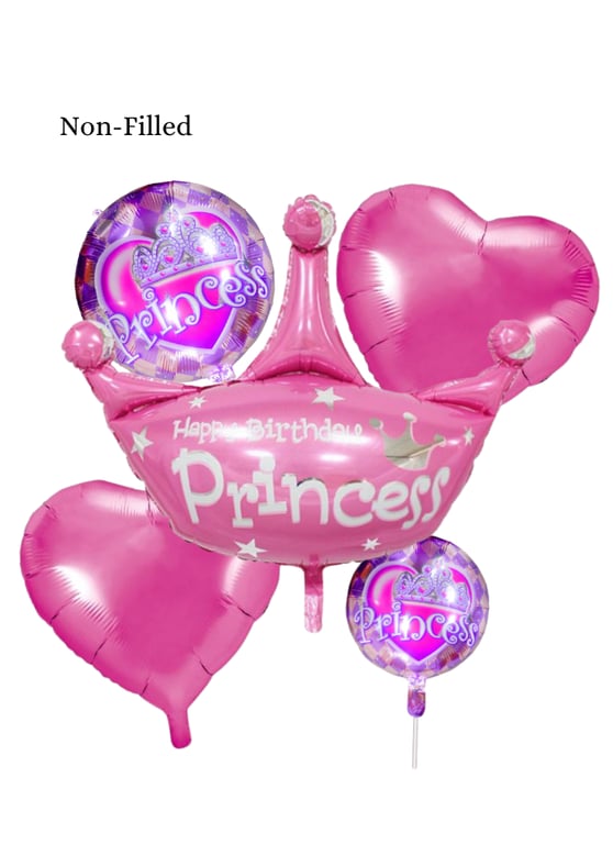Happy Birthday Princess Crown 5 Piece Set Foil Balloon Pink