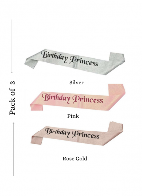 Glitter Sash Birthday Princess Assorted Color 3 pieces pack of 1