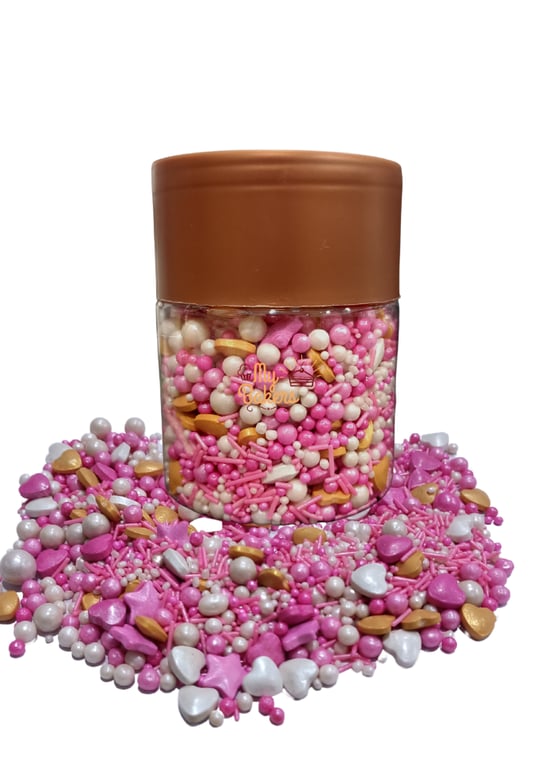 Pink Golden Heart Pearl Balls pack of 150 gram
