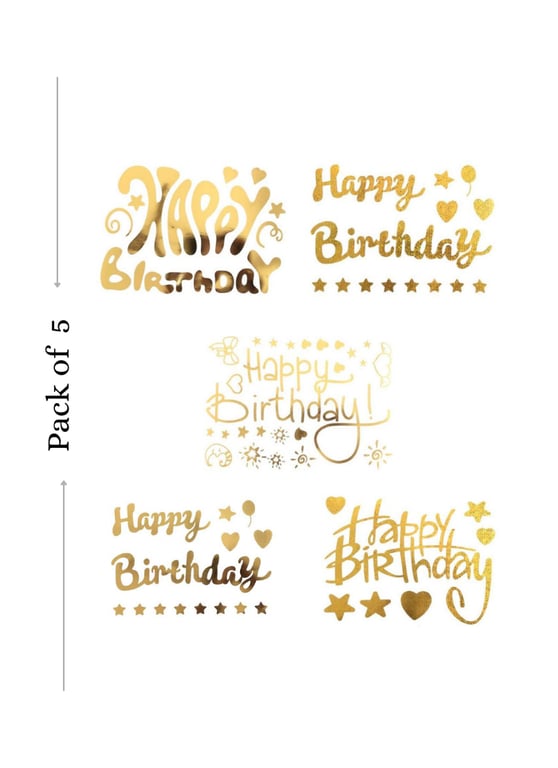 Balloon Sticker Happy Birthday for Bobo Balloon 5 Sheets Golden A4 size pack of 1