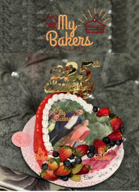 Heart Shape Red Velvet Strawberry Photo Theme Cake