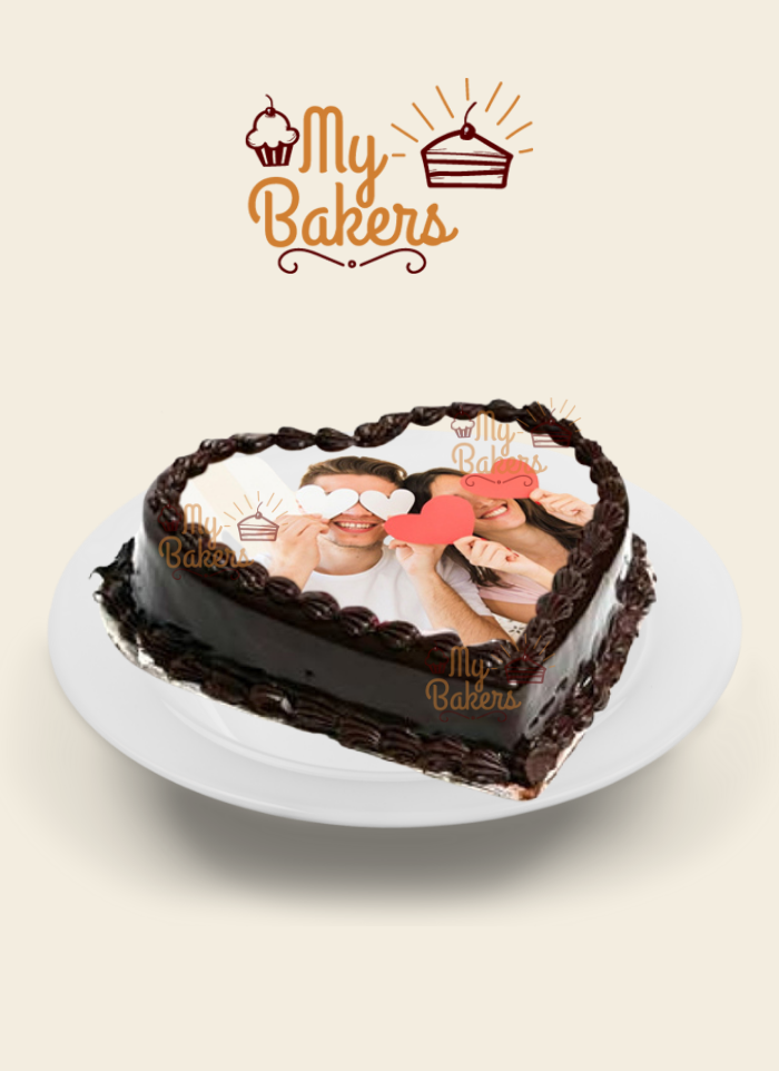 Chocolate Heart Shape Couple Photo Cake