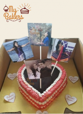 Delicious Anniversary Heart Multi Photo Cake
