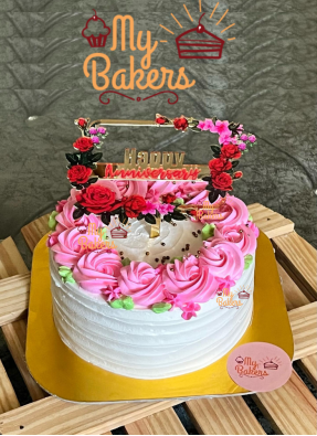 Pink Rosette Anniversary Cake