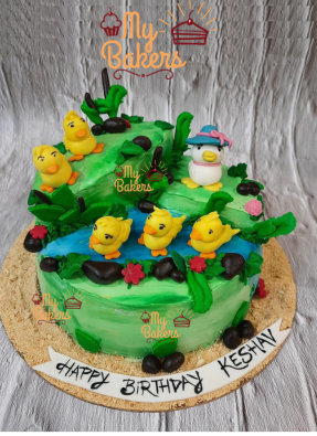 Pond Duck Theme Fondant Cake