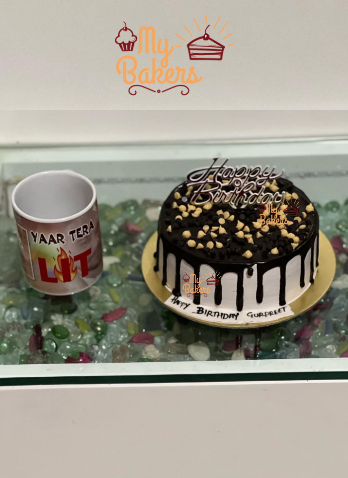 Chocolate Love Birthday Cake With Stylish Coffee Mug