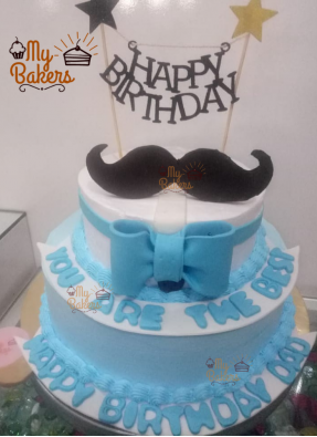 Bow Tie Moustache Birthday Theme Cake