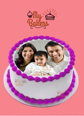 Tasty Purple Family Photo Cake