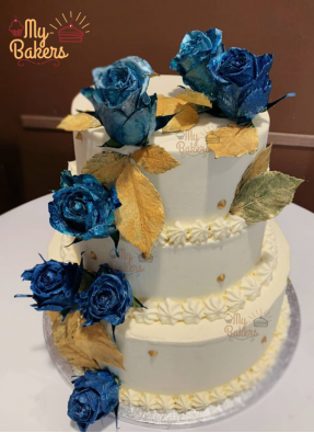 3 Tier Vanilla Rose Decorated Anniversary Cake