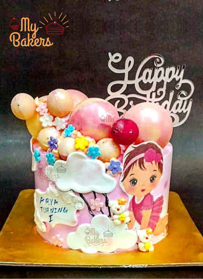 Baby Girl Cloud Theme Birthday Cake