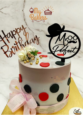 Fondant Red Black Dots Birthday Cake