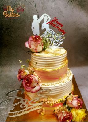 Rose Flower Decorated 2 Tier Anniversary Cake