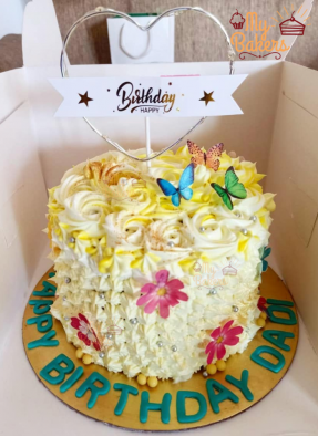 Vanilla Flower Butterfly Birthday Cake