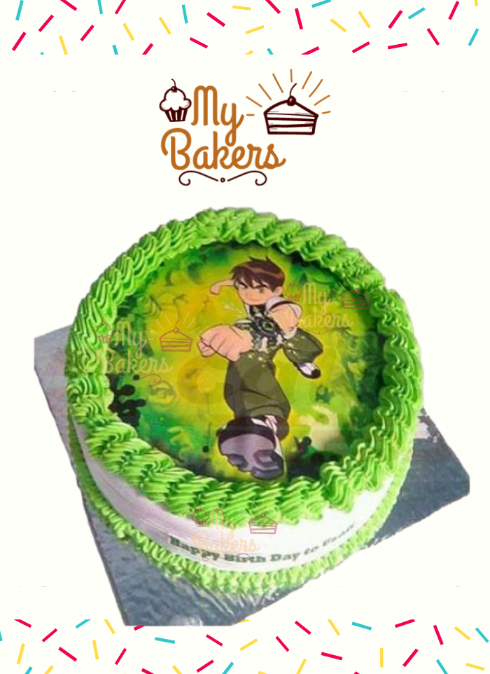 Ben 10 Theme Birthday Photo Cake