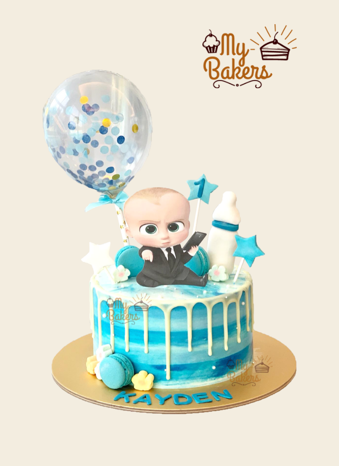 Baby Boss Theme Cake With Confetti Balloon