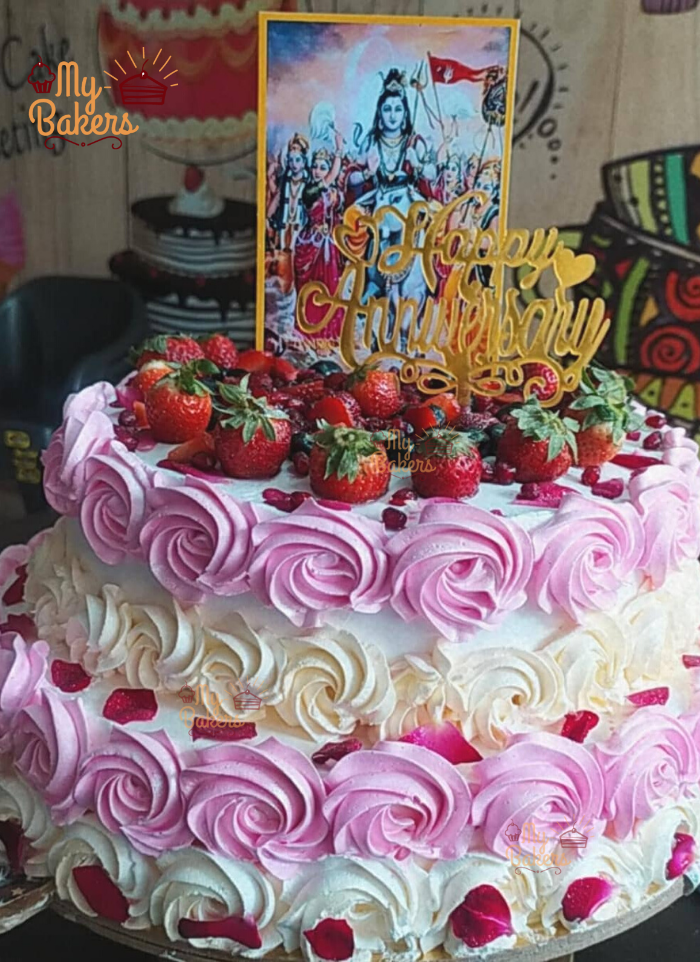 2 Tier Strawberry Topping Photo Frame Cake