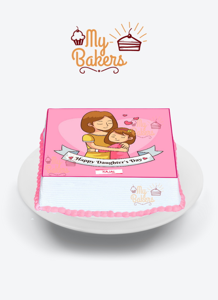 Daughters Day Square Shape Photo Theme Cake