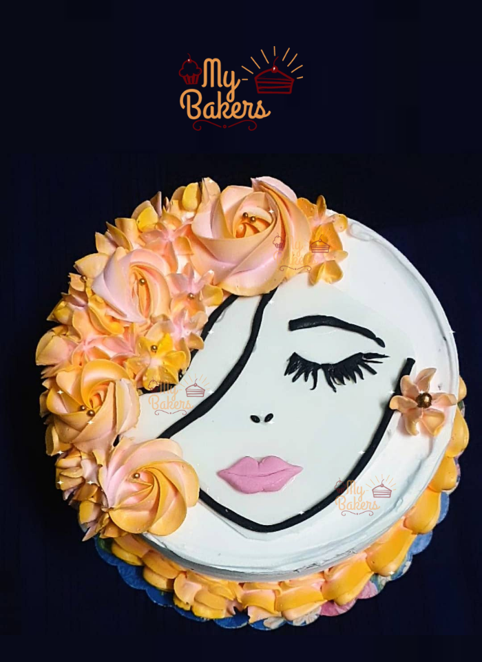 Delightful Women Face Flower Theme Cake