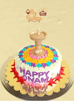 Happy Onam Fondant Flower Cake