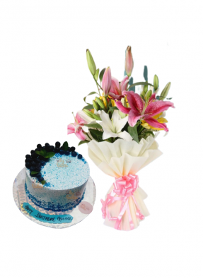 Asiatic Lily Bouquet with Blue Berry Cake