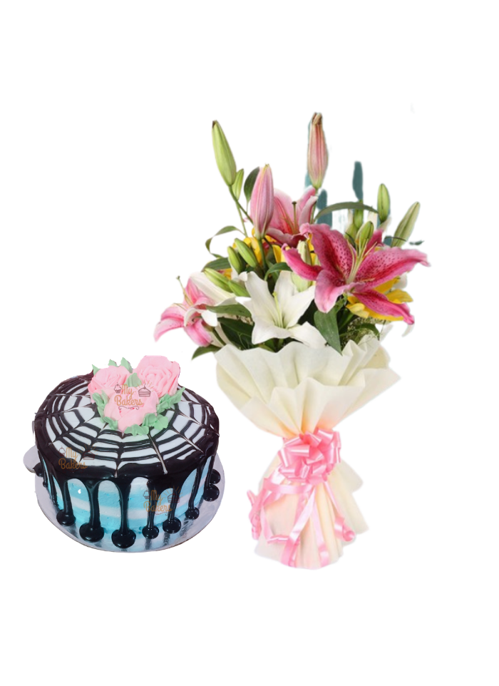 Asiatic Lily Bouquet with Creamy Cake