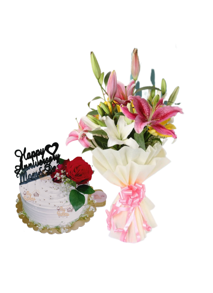 Asiatic Lily Bouquet with Special Flower Cake