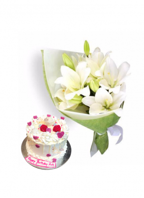 Easter Lily Bouquet with Birthday Cake
