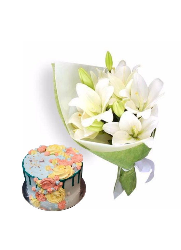 Easter Lily Bouquet with Flower Design Cake