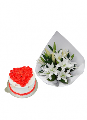 Lily Bouquet with Cake Heart Shape