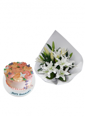 Lily Bouquet with Special Edible Butterfly Cake