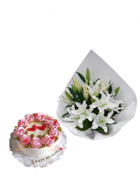 Lily Bouquet with Vanilla Cake