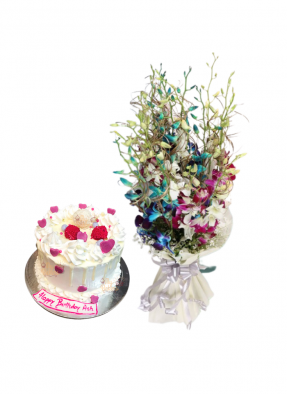 Mix Orchid Bouquet with Birthday Cake