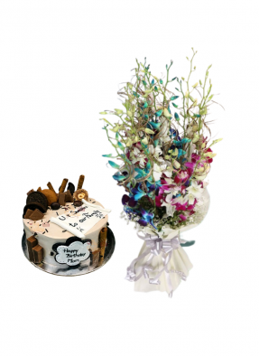 Mix Orchid Bouquet with Special Cake for Mom