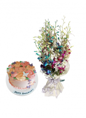 Mix Orchid Bouquet with Special Edible Butterfly Cake