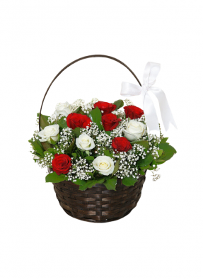 Red and White Roses Basket