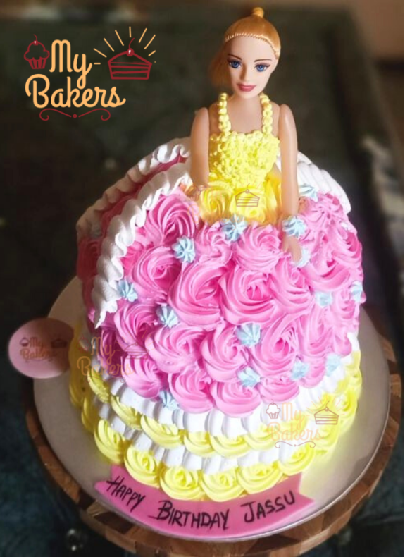 Barbie Floral Dress Theme Cake