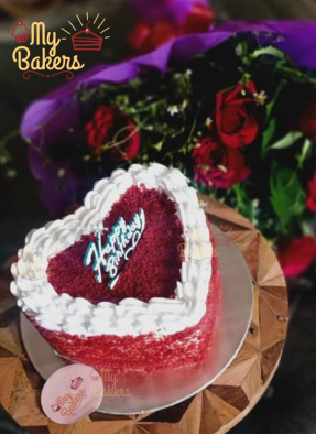 Heart Shape Red Velvet Cake with 10 Rose Bouquet