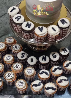Mustache Theme Cake with 30 Cup Cakes