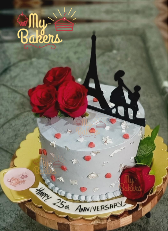 Special Couple Theme Cake with Roses